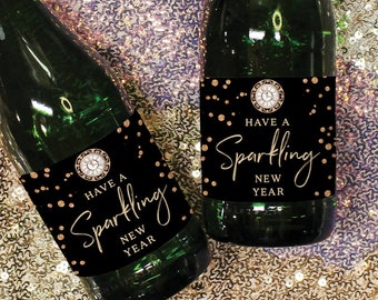 New Year's Eve Mini Champagne Bottle Labels, Have A Sparkling New Year, Printable New Years Party Mini Champagne Label, New Years Decor