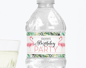 Flamingo Birthday Party Water Bottle Bands - Editable Water Bottle Labels - Birthday Party Favors - Instant Download - Birthday Decor