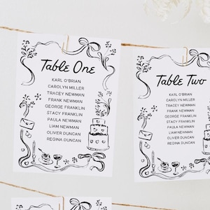 Handgetekende bruiloft zitplaatsen grafieksjabloon, afdrukbare zitplaatsen kaarten, tafelschikking, vind je stoel, aangepast bruiloft bord, bruiloft zitplaatsen