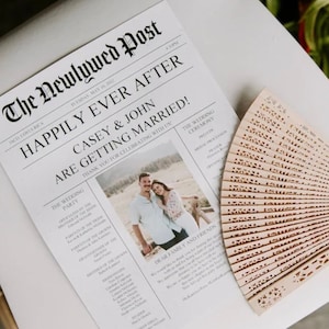 Newspaper Wedding Program, Fully Editable, Printable Wedding Programs, Wedding Program Template, Fun Wedding Programs, Decor, Newspaper, DIY