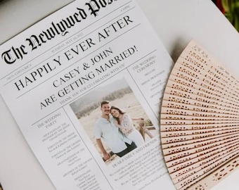 Zeitungs-Hochzeitsprogramm, vollständig editierbar, druckbare Hochzeitsprogramme, Hochzeitsprogramm-Vorlage, lustige Hochzeitsprogramme, Dekor, Zeitung, DIY