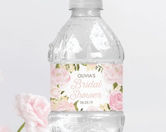 Bridal Shower Water Bottle Labels - Water Bottle Label Template - Editable - Printable - Shower Favors - Instant Download - Pink Peony