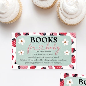 Demande de livre, demande de livre pour baby shower aux baies douces, impression à la maison, au lieu d'une carte, livres à imprimer pour bébé, baby shower à faire soi-même, fraise