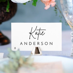 Modelo de cartão de lugar moderno, cartões de lugar de casamento para impressão, cartões de nome, download instantâneo, minimalista, fonte simples, ícones de escolha de refeição, clássico