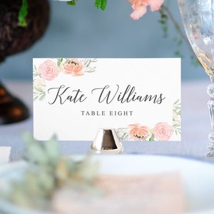 Modèle de marque-place, marque-places avec choix de repas, marque-places pour mariage, marque-places imprimables, téléchargement immédiat, rose pastel, floral