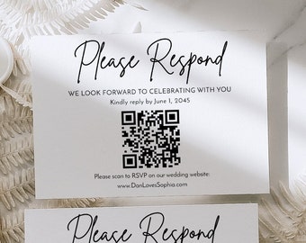Druckbare QR-Code-RSVP-Kartenvorlage, bearbeitbare Hochzeitsantwortkarte, freundliche Antwort, QR-Code-RSVP-Karten, Sofort-Download, moderner Minimalist