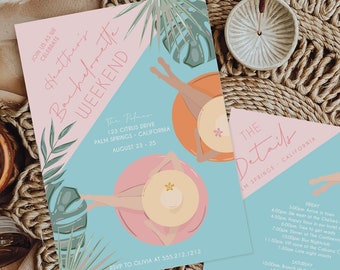 Modern Bachelorette Weekend Invitation And Itinerary Mid-Century Modern Bachelorette Party Invite Instant Download Retro Colorful Cool