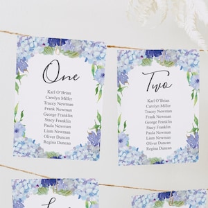 Wedding Seating Chart Template, Printable Seating Cards, Table Arrangement, Seating Cards, Seating Chart Display, Vintage Blue Hydrangea