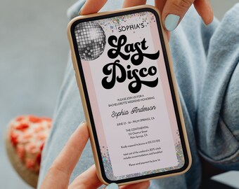Last Disco Digital Bachelorette Party Invitation Template, Instant Download, Bachelorette Weekend Invite, Dance Party, Disco Ball, Groovy