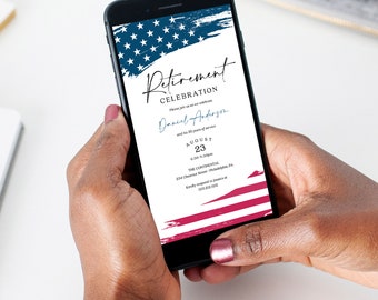 Digital Police Retirement Invitation Template, Text Message Invite, Military Retirement Party, Army Retirement Party Evite, American Flag