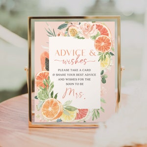 Advice and Wishes Template, Bridal Shower Game, Advice for the Bride, Advice, New Mrs, Wishes, Bridal Shower Sign, Tropical Citrus, Lemon image 2