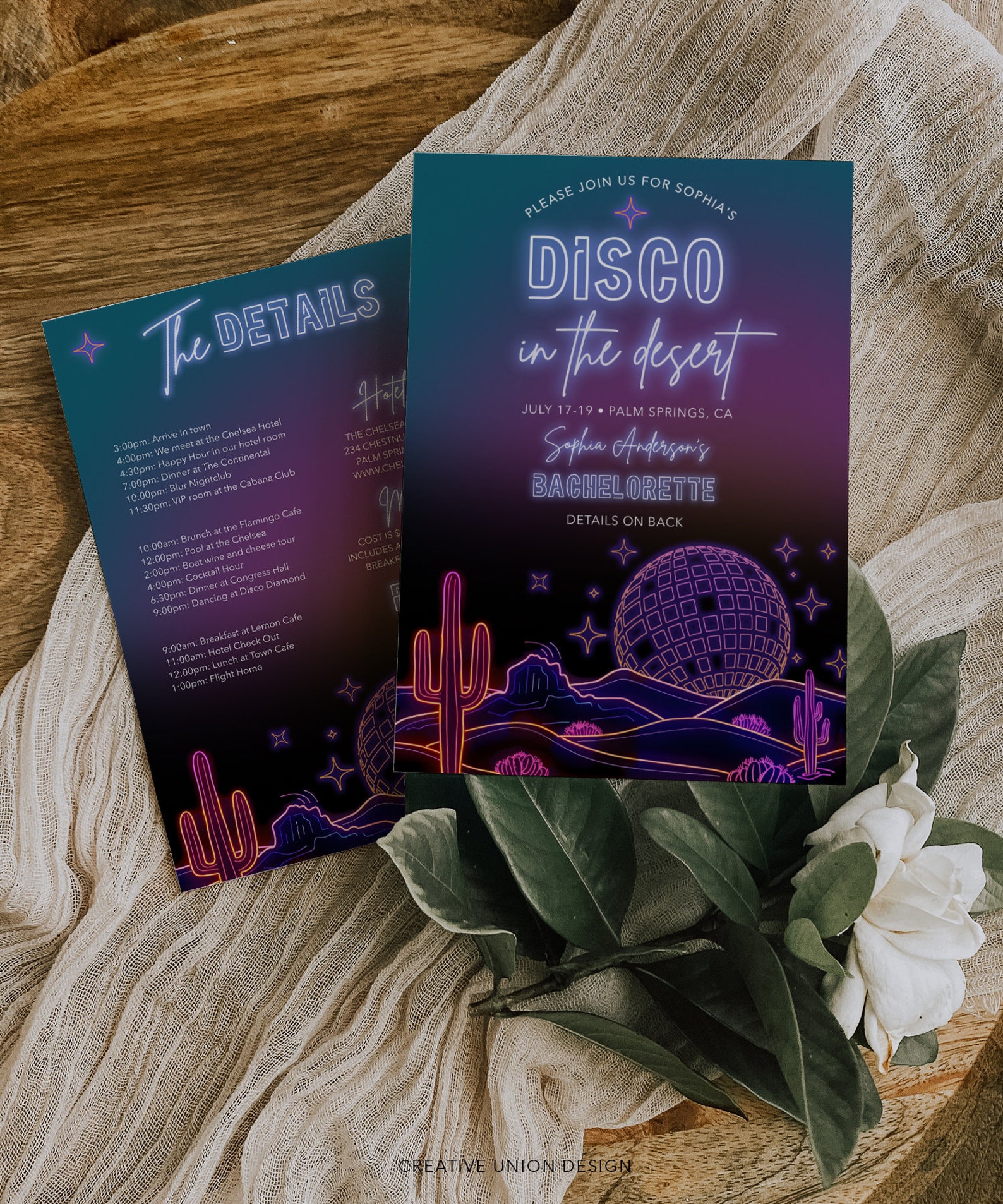 Disco in the Desert Bachelorette Party Invitation and Itinerary ...