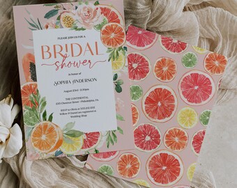 PRINTED & SHIPPED Lemon Bridal Shower Invite | Tropical Citrus | Bridal Shower Invitation