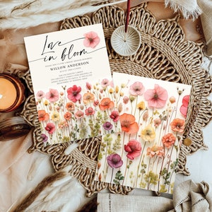 Love In Bloom, Wildflower Bridal Shower Invite Template, Flower Stems, Printable Bridal Shower Invitation, Instant Download, Colorful Flower image 6