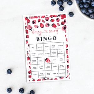 Bes zoete babyshowerbingo, 60 unieke speelbladen, babyshowerspelletjes, babyshower, instant download, babyshower, aardbei, bessen