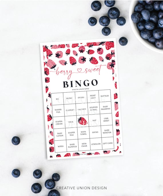 Berry Sweet Baby Shower Bingo, 60 Unique Game Sheets, Baby Shower Games, Baby Shower, Instant Download, Baby Shower, Strawberry, Berries