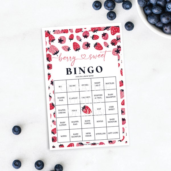 Berry Sweet Baby Shower Bingo, 60 Unique Game Sheets, Baby Shower Games, Baby Shower, Instant Download, Baby Shower, Strawberry, Berries