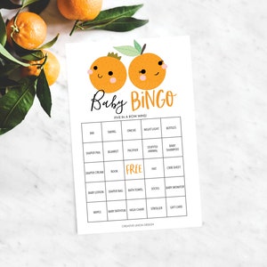 Bingo pour baby shower, 60 feuilles de jeu uniques, jeux de baby shower, sexe révélateur, lui ou elle, téléchargement immédiat, clémentine