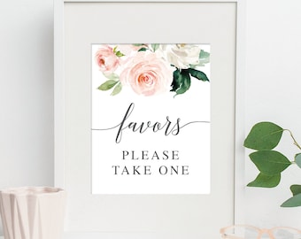 Favors Sign - Please Take One - 8x10 Printable Favors Sign - Bridal Shower Printable - Favor - Favor Sign - Bridal Shower - Blushing Blooms