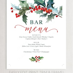 Christmas Bar Menu Drinks Printable Bar Menu Template Printable ...