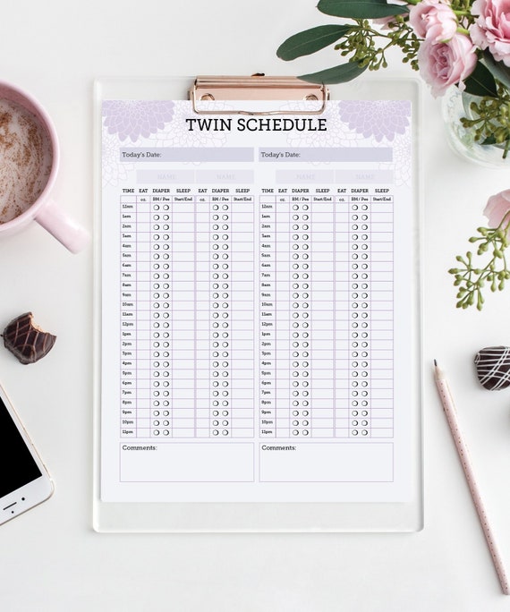 Twin Feeding Schedule - Baby Feeding Schedule for Twins - US &amp; A4 sizes ...