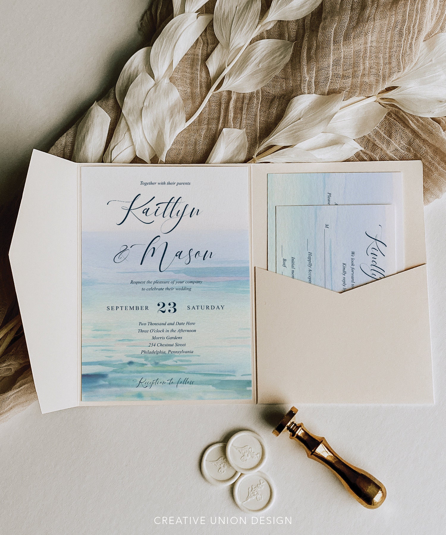 Minimal Beach Wedding Invitations Template, Printable Wedding Invitation Set, Destination Wedding, RSVP Card, Details Card, Modern, Sea