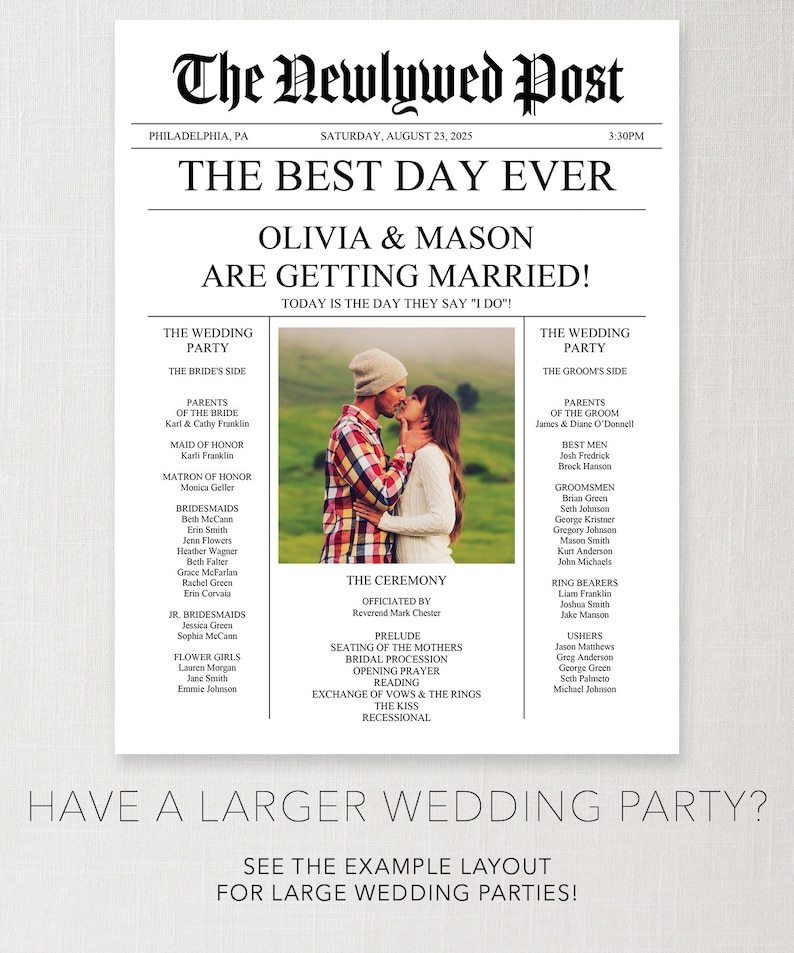 Newspaper Wedding Program, Fully Editable, Printable Wedding Programs, Wedding Program Template, Fun Wedding Programs, Decor, Newspaper, DIY image 10