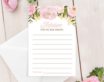 Advice for the New Parents Baby Shower Game, Advice for the Parents-to-be, Advice for Mommy, Printable, Instant Download, Pink Peony Floral