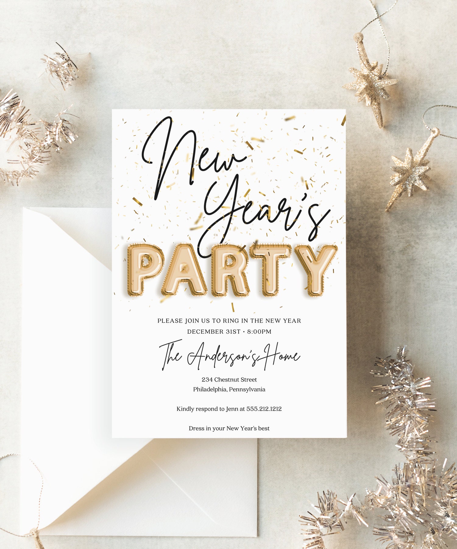 new year's eve party invitation template, confetti, new years