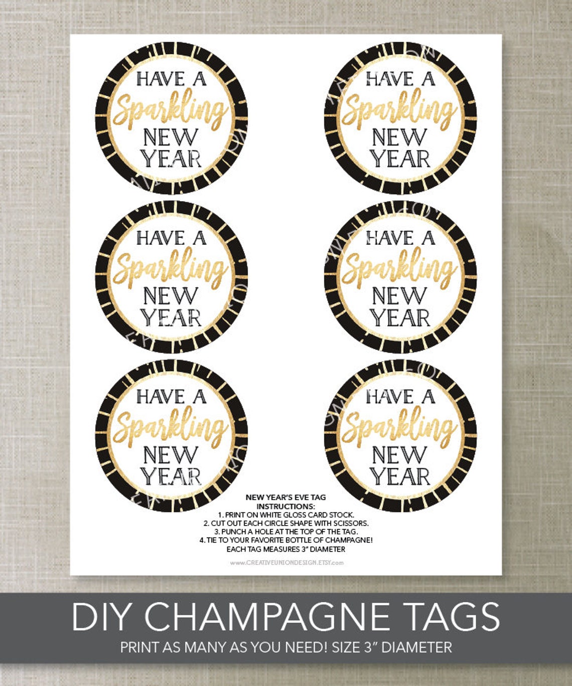 New Years Eve Champagne Tags Printable New Years Eve Tags - Etsy