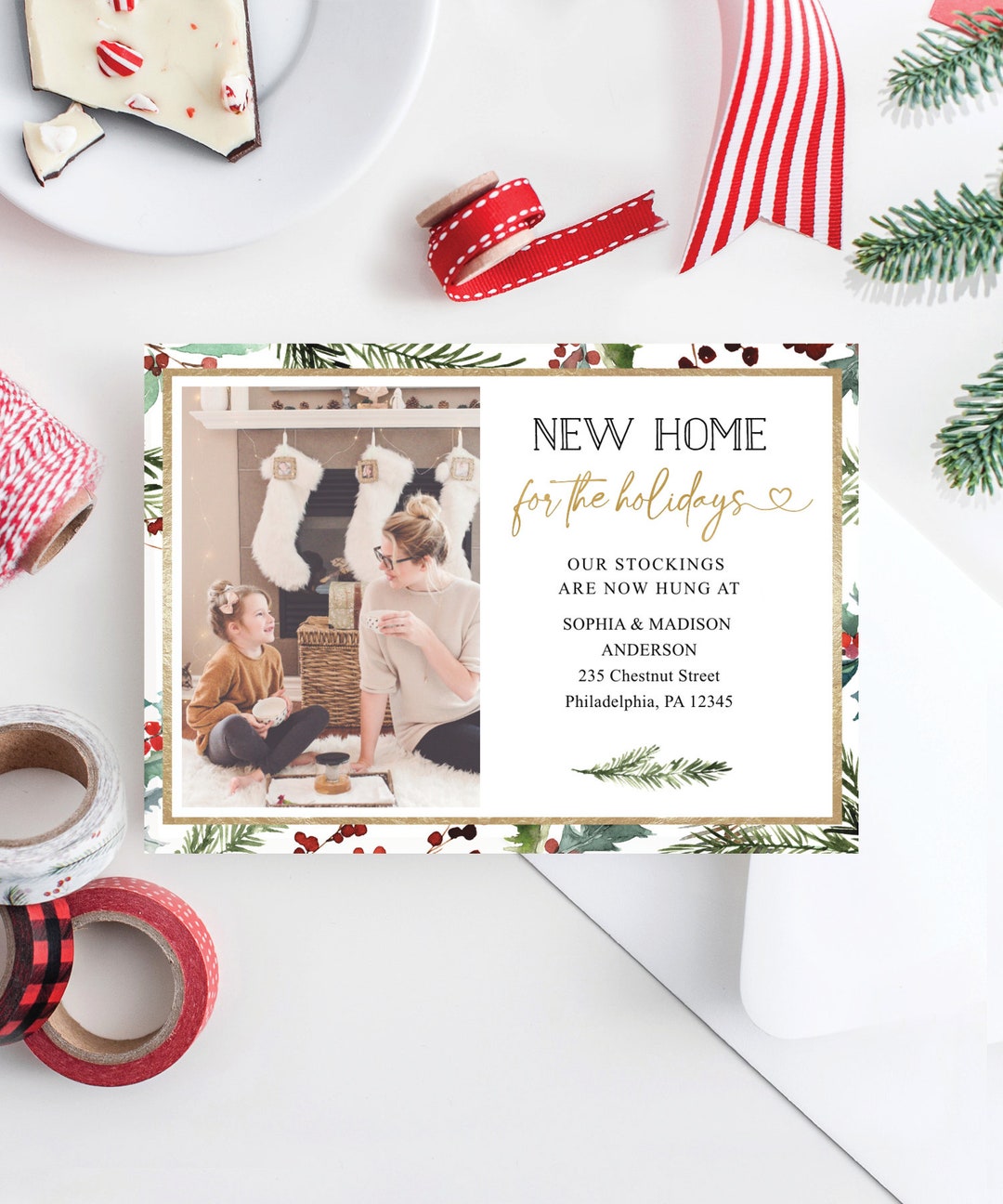 New Home Moving Announcement Christmas Cards, Holiday Card Template