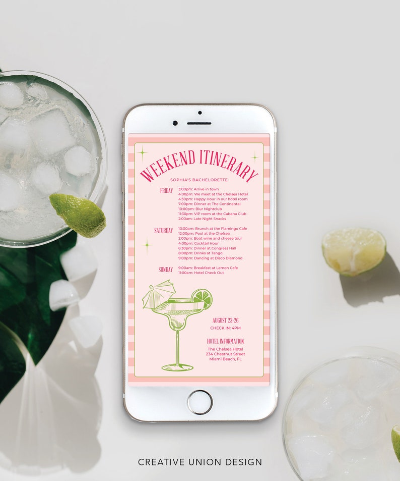 Margarita Bachelorette Party Itinerary Template, Bachelorette Schedule ...