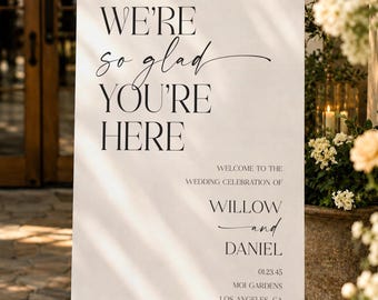 PRINTED & FREE SHIPPING Modern Whimsy Wedding Welcome Sign | Personalized Welcome Sign | Wedding Decorations | Minimalist Wedding | Glad