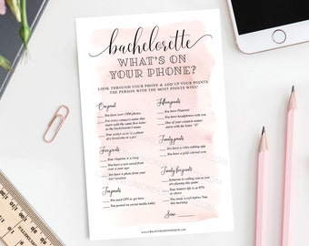 What's On Your Phone - Bachelorette Party Game - Cell Phone Game - Bachelorette Party Favors - Instant Download - Pink - Blush Bachelorette