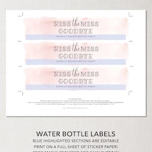 Bachelorette Water Bottle Bands, Editable Water Bottle Labels, Kiss the ...