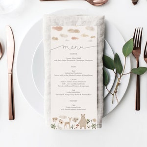 Boho Woodland Wedding Menu Template, Printable Menu, Editable Menu, Baby Shower Menu, Menu, 1st Birthday Menu, Woodland Animals