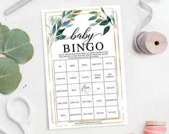 Baby Shower Bingo  - 60 Unique Game Sheets - Baby Shower Games - Gender Neutral Baby Shower - Garden Greens - Instant Download - Baby Shower