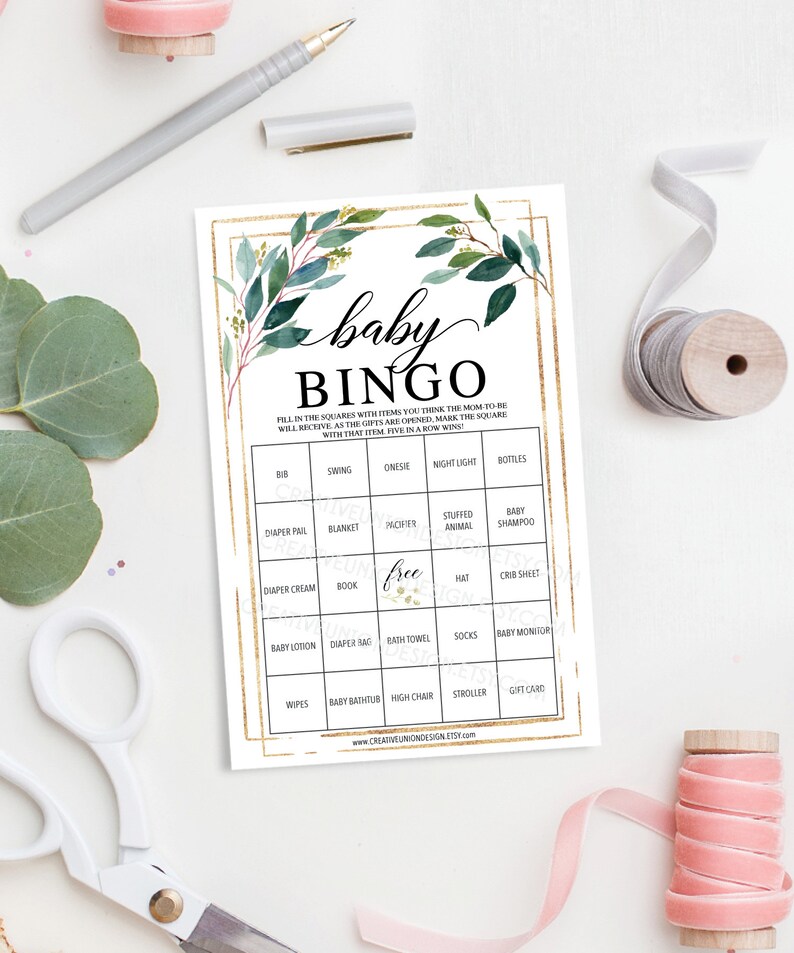 Baby Shower Bingo  - 60 Unique Game Sheets - Baby Shower Games - Gender Neutral Baby Shower - Garden Greens - Instant Download - Baby Shower