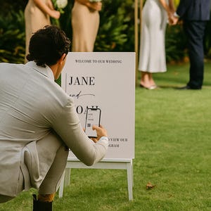 QR Code Wedding Program Template and Scannable Wedding Welcome Sign, Scannable QR Code Sign, Wedding Program Digital, Minimal Aesthetic