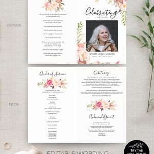 Funeral Program Template for Woman, Printable Memorial Programs, Celebration of Life, Editable Memorial Service, Loving Memory, Antique Rose image 6