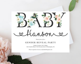 Gender Reveal Invitation -  Printable Baby Shower Invite - Editable Gender Reveal Invites - Boy or Girl - Instant Download - Airy Blush