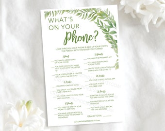 What's On Your Phone Baby Shower Game - Greenery Phone Game - Baby Shower Game - Printable Game - Instant Download - Baby Shower