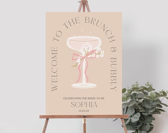 Editable Brunch and Bubbly Welcome Sign Template, Printable Bridal Shower Welcome Sign, Shower Decor, Bridal Brunch, Champagne Shower, Rosé