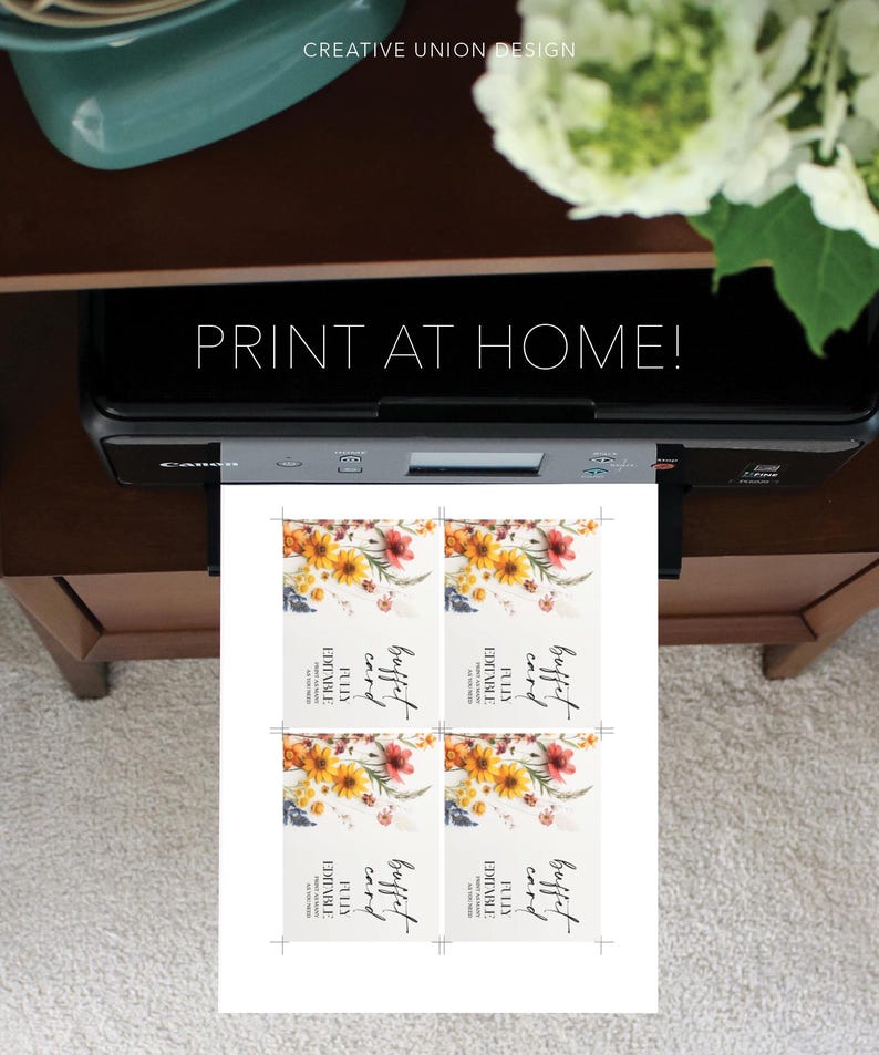 Pressed Flowers Buffet Card Template, Food Label, Wildflowers, Modern