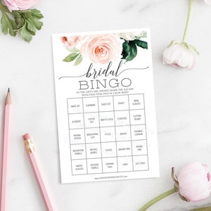 Juego de bingo para despedida de soltera - 60 hojas de juego únicas - Juego de despedida de soltera - Bingo para despedida de soltera - Bingo para despedida de soltera - Descarga instantánea - Blushing Blooms