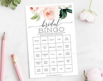 Bridal Shower Bingo Game - 60 Unique Game Sheets - Wedding Shower Game - Shower Bingo - Bridal Bingo - Instant Download- Blushing Blooms