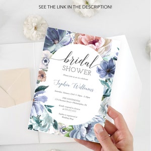 Dusty Blue Bridal Shower Invitation Template, Printable Editable Invite ...