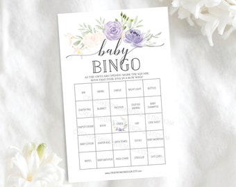 Baby Shower Bingo  - 60 Unique Game Sheets - Baby Shower Games - Baby Shower - Pastel Purple - Lavender - Instant Download - Baby Shower