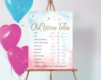 Gender Reveal Old Wives Tales Sign, He or She, Gender Reveal Decorations, Boy or Girl Game, Gender Reveal Game, Twinkle Twinkle