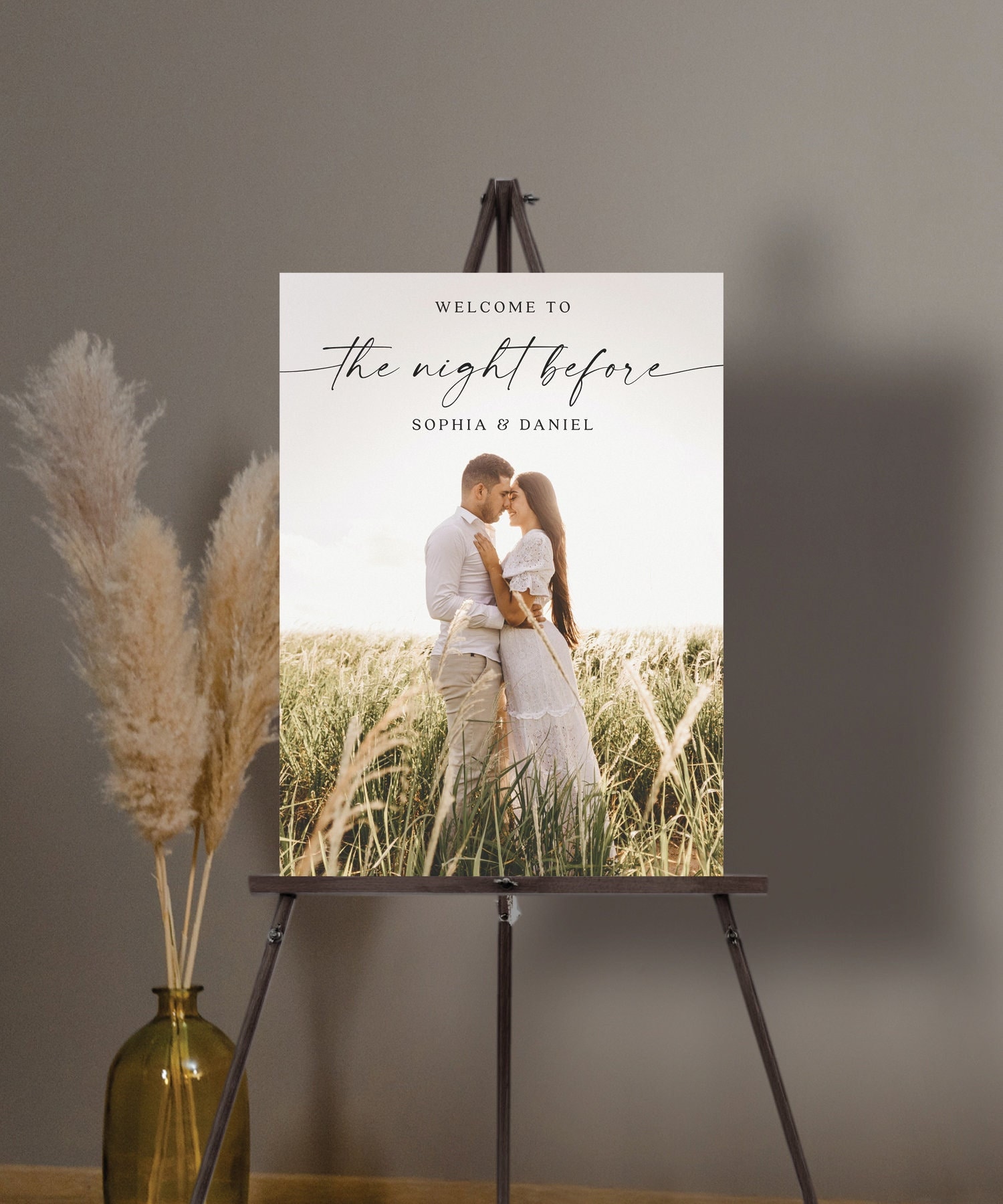 Rehearsal Dinner Welcome Sign with Photo, Editable Welcome Sign Template, The Night Before, Decorations, Wedding Rehearsal, Bohemian Script